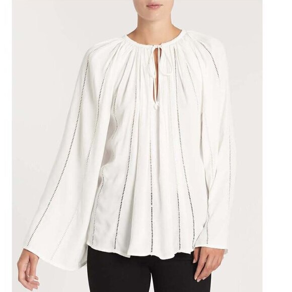 FRAME Denim - Lattice Peasant Top, Off-White, Medium (8-10) - Picture 1 of 9